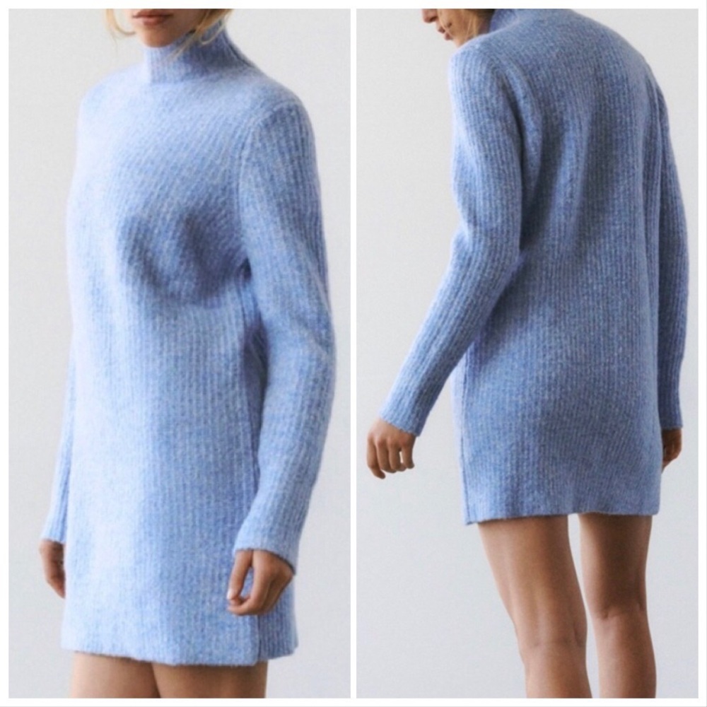 NWT ZARA LIGHT BLUE KNIT MOCK NECK DRESS - Picture 2 of 13